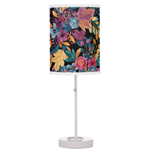 Mixed Fall Floral Leaves Berry Watercolor Pattern Table Lamp