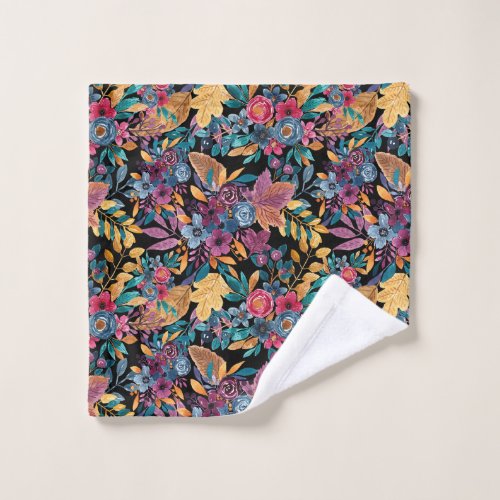 Mixed Fall Floral Leaves Berry Watercolor Pattern Wash Cloth