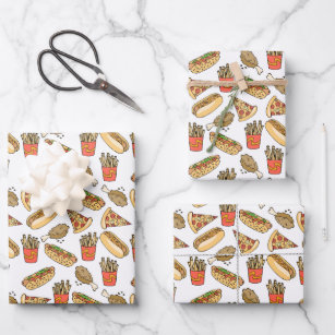 mixed fast food tiled pattern  wrapping paper sheets