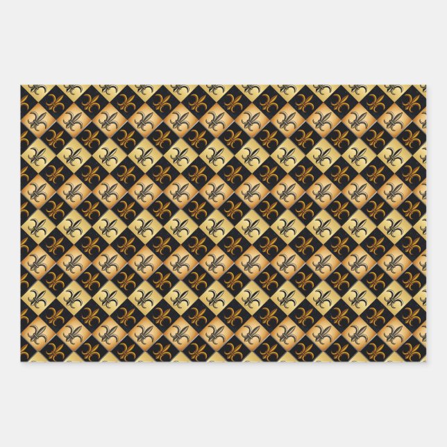 Mixed Fleur De Lis Tile Wrapping Paper (Front)