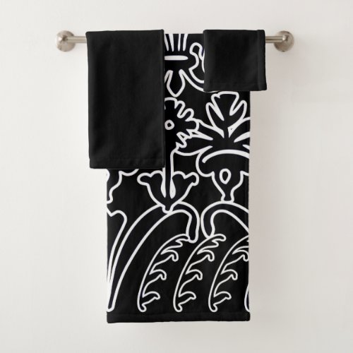 Mixed Floral Black And White Bath Towel Set