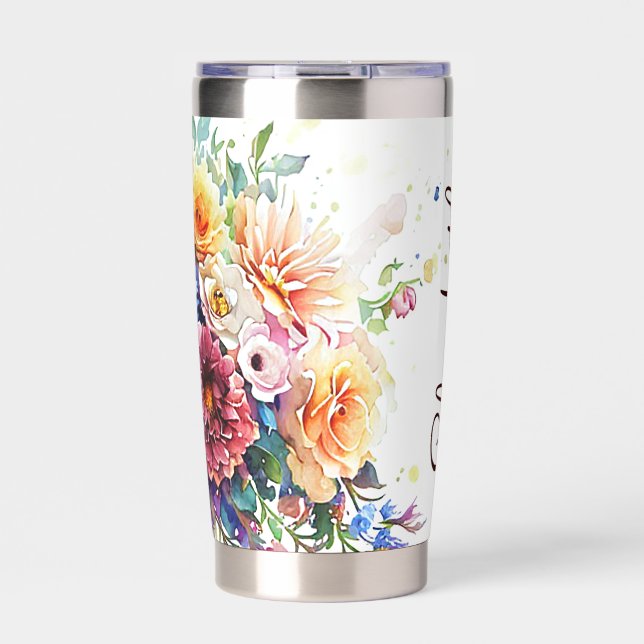 Mixed floral bouquet personalized insulated tumbler (Front)