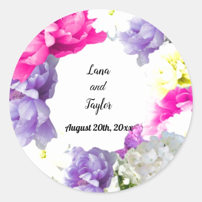 Mixed Floral Wreath Wedding Sticker (Front)