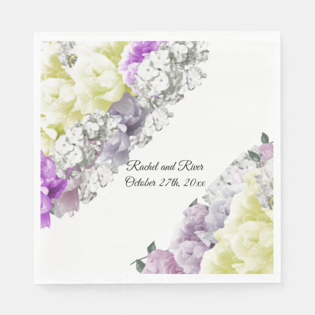 Mixed Floral Yellow Wedding Paper Napkins (Front)