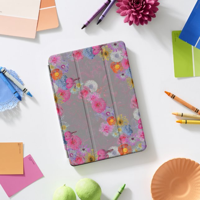 Mixed flowers in modern art iPad pro cover (Desk)