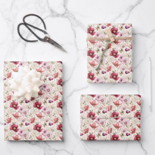 Mixed Flowers on Ivory Wrapping Paper Sheets