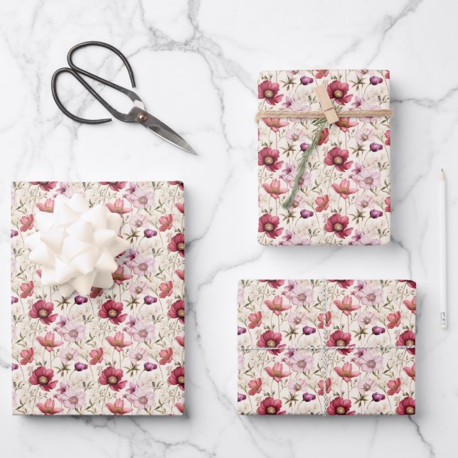 Mixed Flowers on Ivory Wrapping Paper Sheets (Front)