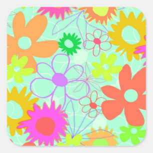 Mixed Flowers Square Sticker