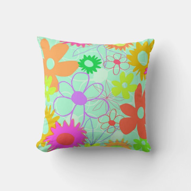 Mixed Flowers Throw Pillow (Front)