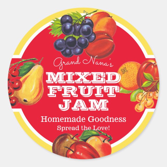Mixed Fruit Jam Vintage Label Preserve Label (Front)