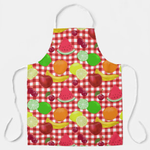 Mixed Fruit Red and White Gingham Check Apron