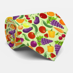 mixed fruit vegetables tiled pattern neck tie