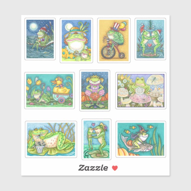 MIXED FUNNY SILLY FROG ART CHARACTERS PLUS HOLIDAY STICKER (Sheet)
