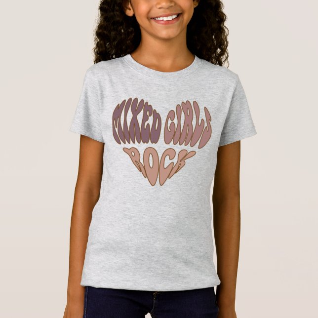 Mixed Girls Rock Biracial, Multicultural, Heart T-Shirt (Front)