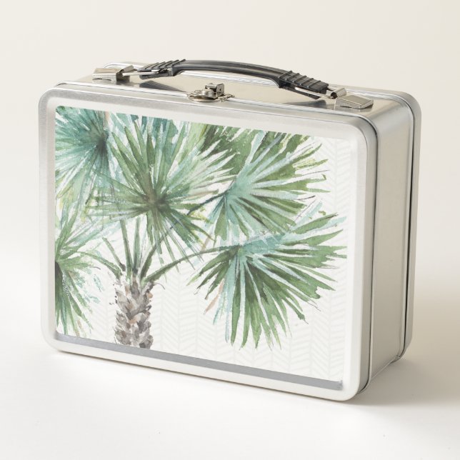Mixed Greens I Tropical Palms Metal Lunch Box (Front)