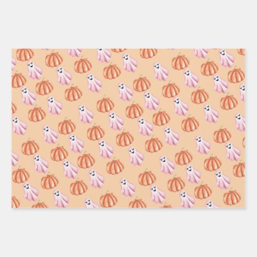 Mixed Halloween Patterns Pink Halloween Birthday Wrapping Paper Sheets