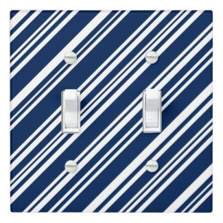 Mixed Indigo and White Angled Stripes Light Switch Cover
