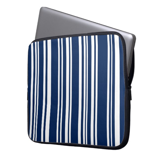 Mixed Indigo and White Stripes Laptop Sleeve (Front Left)