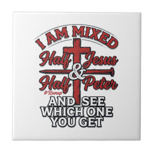Mixed Jesus and Peter Vintage Christian Humor Ceramic Tile
