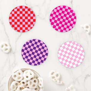 Mixed Light Pink Checkered Coaster Set
