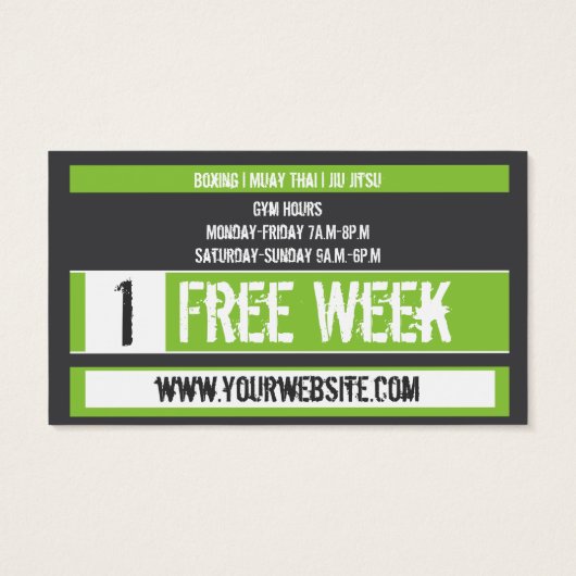 Mixed Martial Art Business Card Free Week Card (Back)