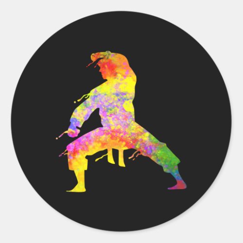 Mixed Martial Arts Colorful Silhouette for Kids Classic Round Sticker