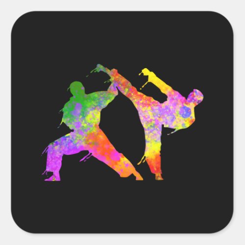 Mixed Martial Arts Colorful Silhouette for Kids Square Sticker