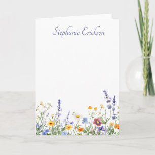 Mixed Meadow Wildflower Personalized Stationery Note Card