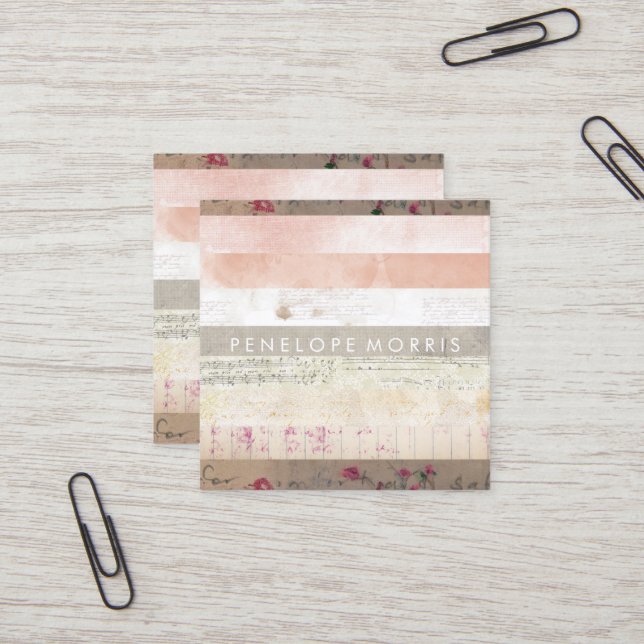 Mixed Media Abstract Beauty Stylist   Square Business Card (Front/Back In Situ)