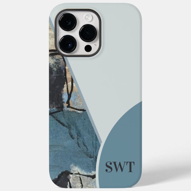 Mixed Media Abstract Gray Blue Initial Monogram Case-Mate iPhone Case (Back)