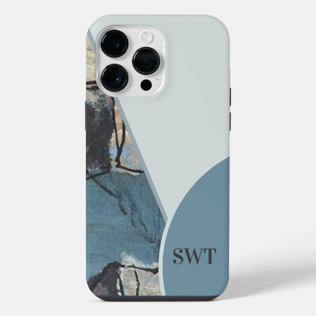 Mixed Media Abstract Gray Blue Initial Monogram Iphone Case (Back)