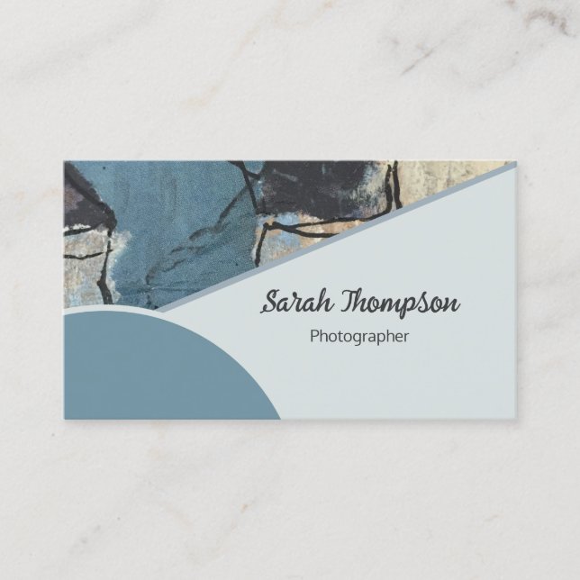 Mixed Media Abstract Gray Grey Blue QR Code Business Card (Front)
