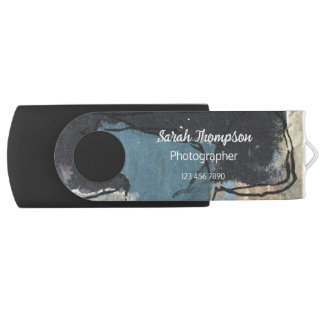 Mixed Media Abstract Gray Grey Blue QR Code Flash Drive