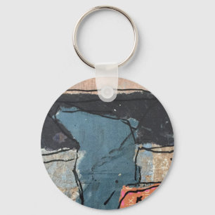 Mixed Media Abstract Gray Grey Blue QR Code Keychain