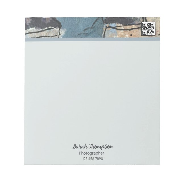Mixed Media Abstract Gray Grey Blue QR Code Notepad (Front)