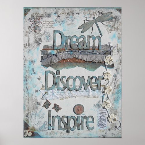 Mixed Media Art Dream Discover Quote Art Print