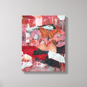 Mixed Media Art Red Love Butterfly Canvas Print