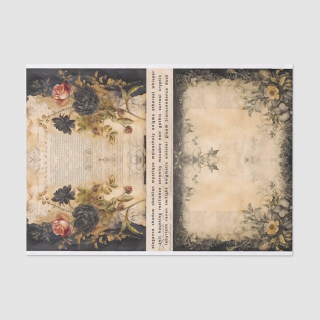 Mixed Media Artist Junk Journal Dark Gothic Tissue Paper (Front)