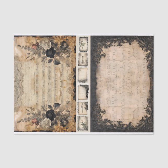 Mixed Media Artist Junk Journal Dark Gothic Tissue Paper (Front)
