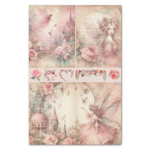 Mixed Media Artist Pink Junk Journal Fairy Collage Tissue Paper