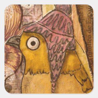 Mixed Media Bird with Hat Square Sticker