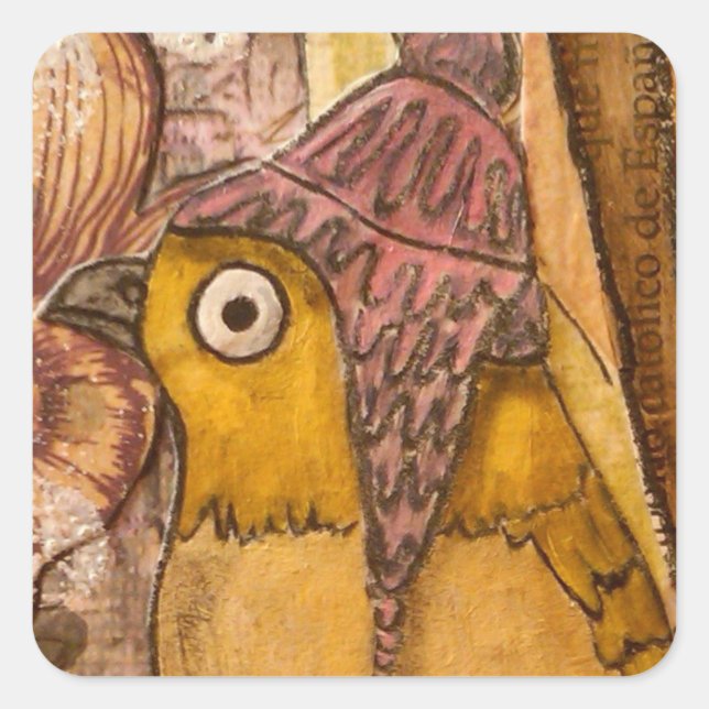 Mixed Media Bird with Hat Square Sticker (Front)