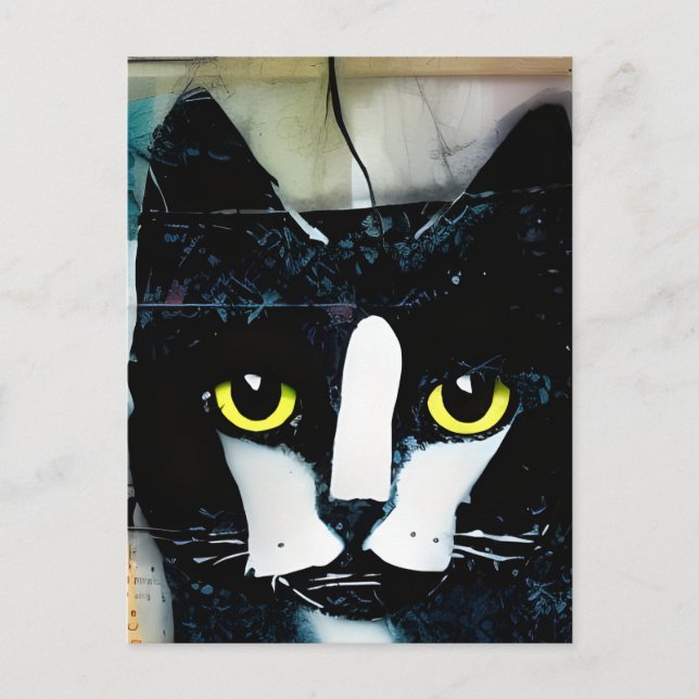 Mixed Media Black Cat Postcard (Front)