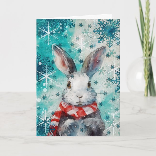 Mixed Media Bunny Print Christmas Card AP4448B1 (Front)