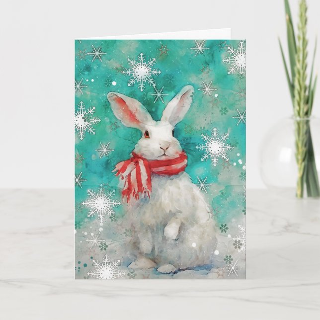 Mixed Media Bunny Print Christmas Card AP446B1 (Front)