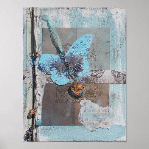 Mixed Media Butterfly Heart Art Print