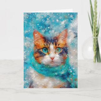 Mixed Media Cat Print Christmas Card AP412A1