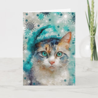 Mixed Media Cat Print Christmas Card AP415A1