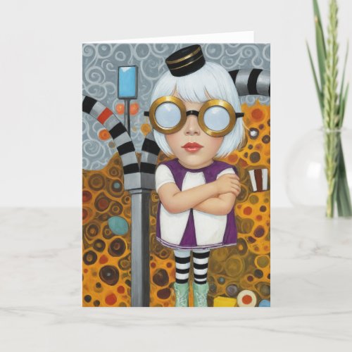 Mixed Media Collage Fun Glasses Striped Leggings Card