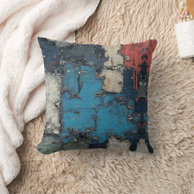 Mixed Media Collage Paint Drip Throw Pillow (Blanket)